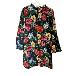 Fleur Bleue‎ floral dress Size 8 High Neck Zipper Back long sleeve lined
